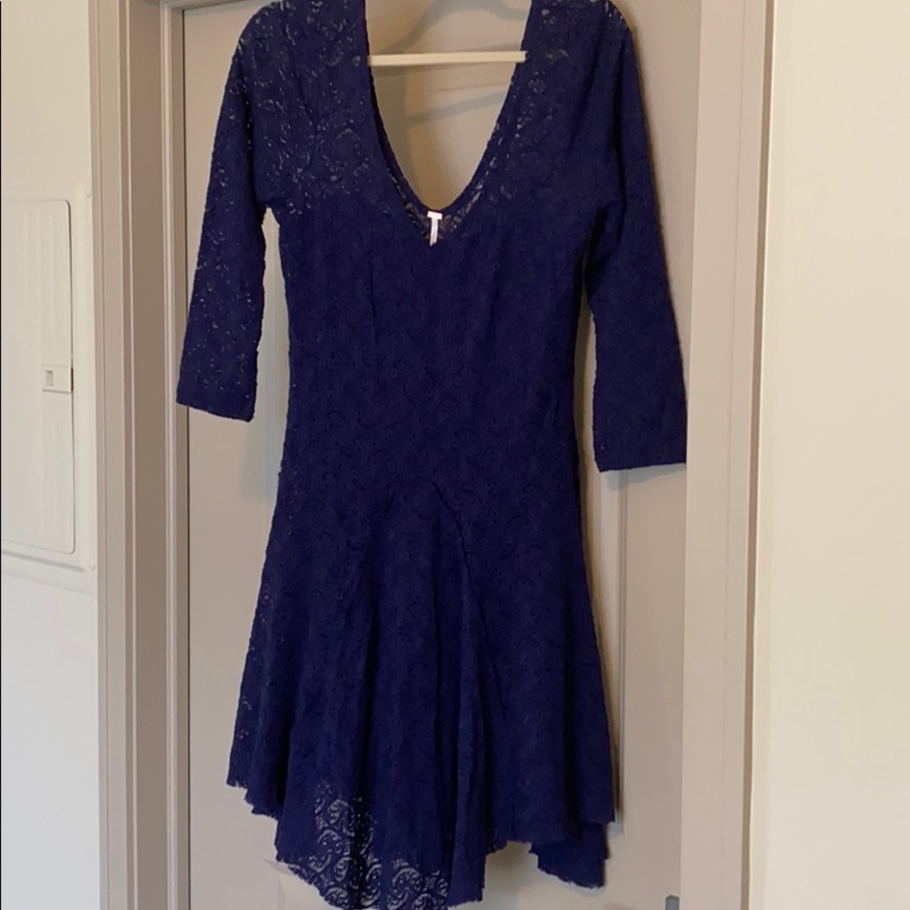Free People Navy lace long sleeve dress